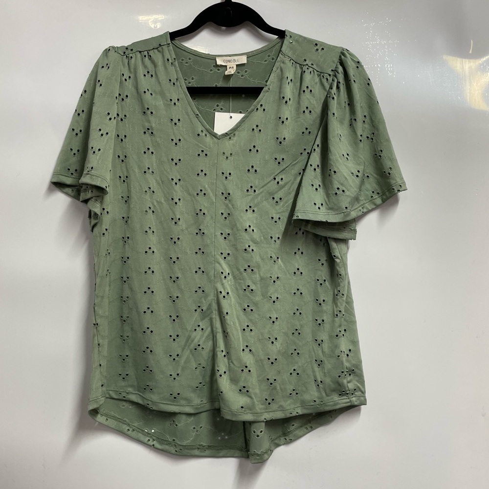 como blu size petite small green blouse NWT
